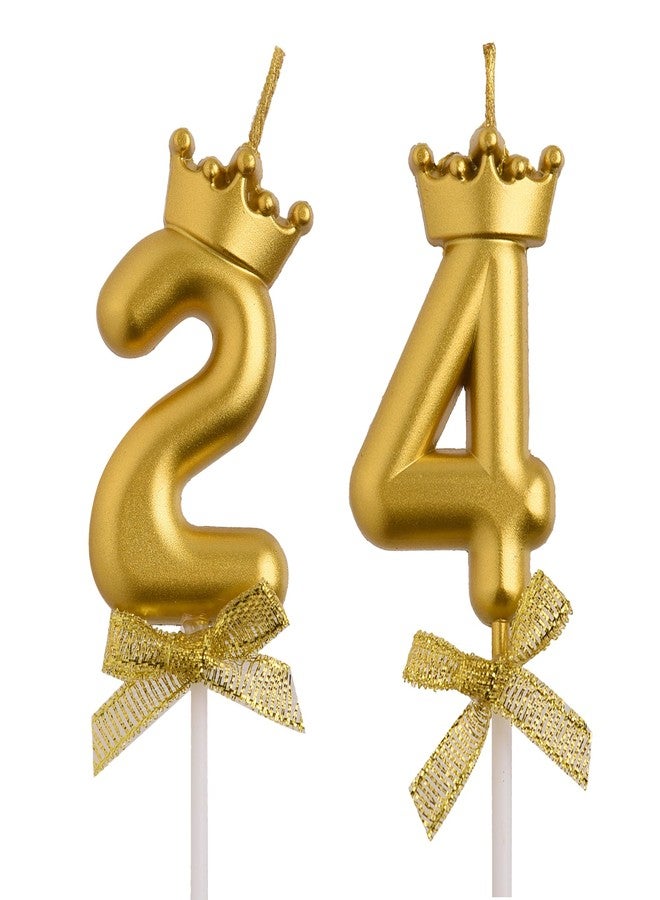 AOOLADA 24th 42nd Birthday Candles, Gold 42 24 Year Old Cake Topper Number Birthday Candles, Happy Birthday Party Decorations Gifts for Women Men - Image 1